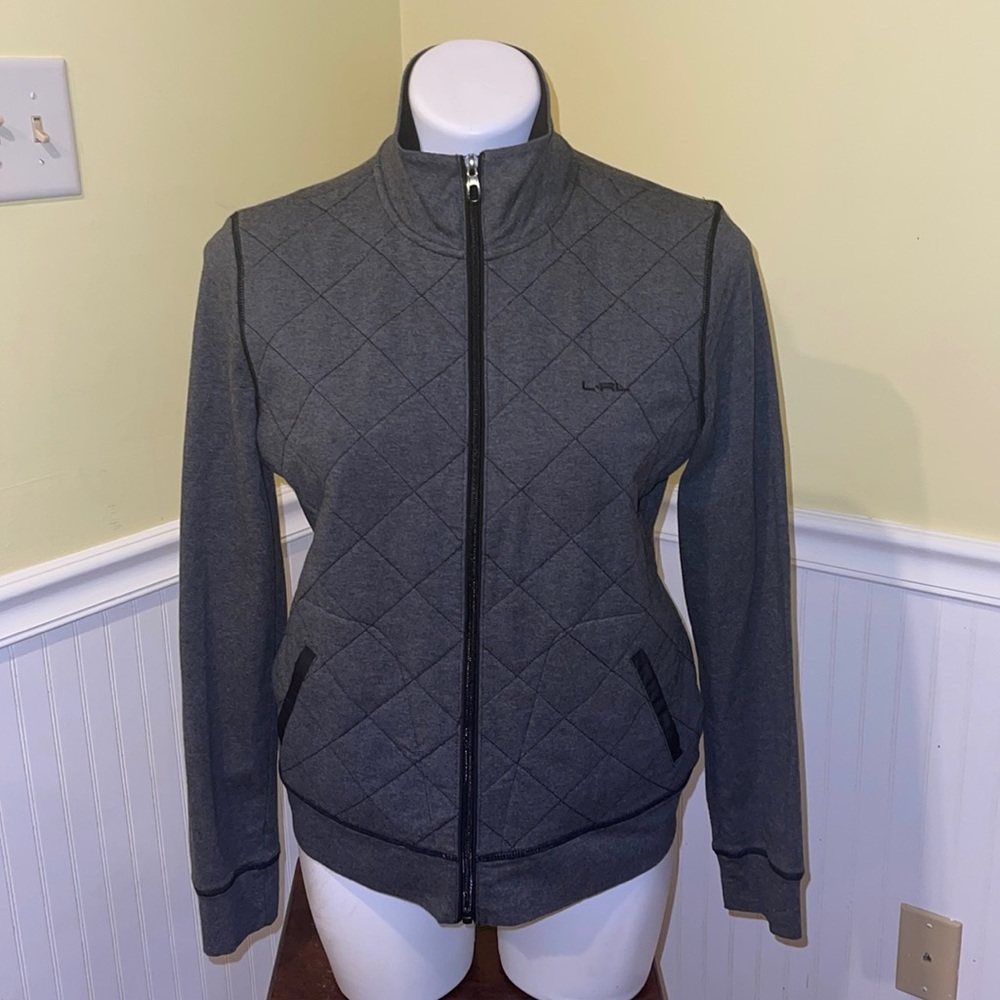 Lauren by Ralph Lauren ladies gray quilted zippered jacket. Medium.